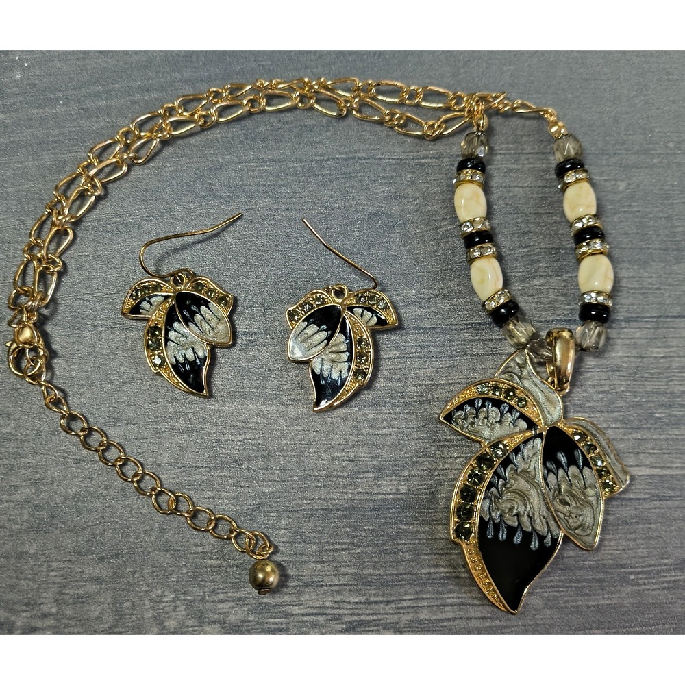 Vintage Kenneth Cole Necklace Earrings Set Gold Tone Marked KC 16" + 3" Extndr